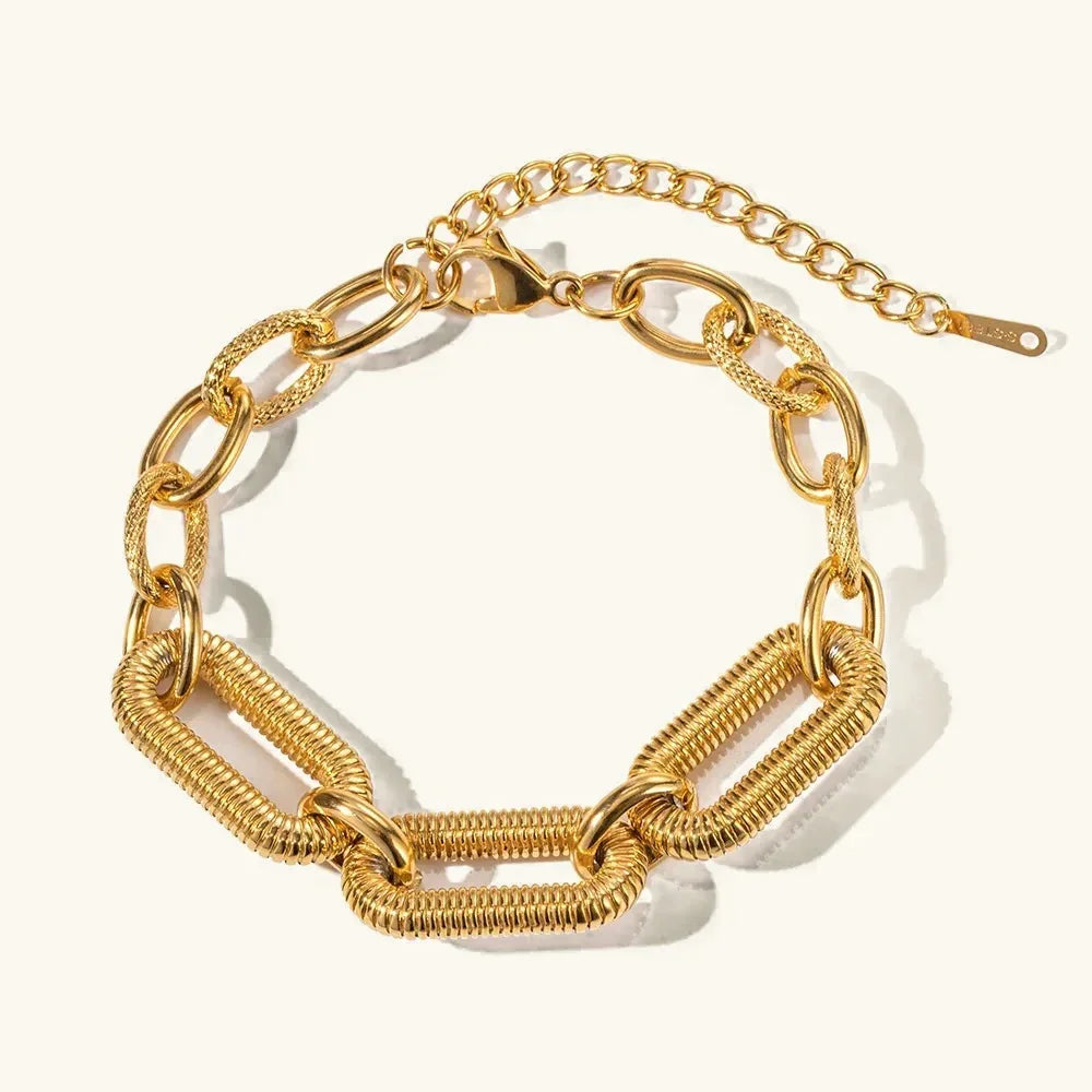 Gold-Plated Chunky Chain Bracelet with Textured Links