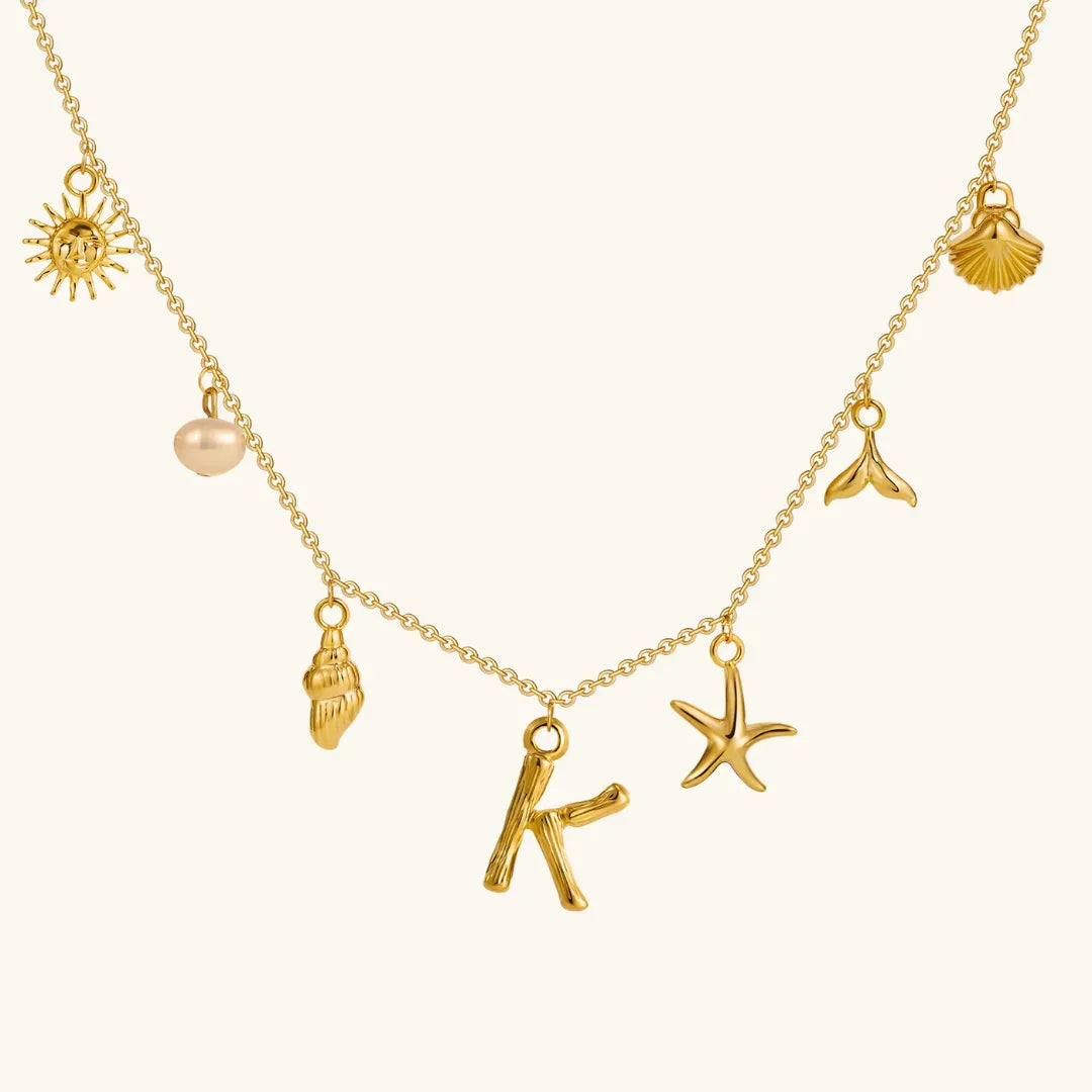 Gold Plated Faux Pearl Initial Charm Necklace for Women