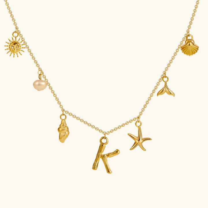 Gold Plated Faux Pearl Initial Charm Necklace for Women