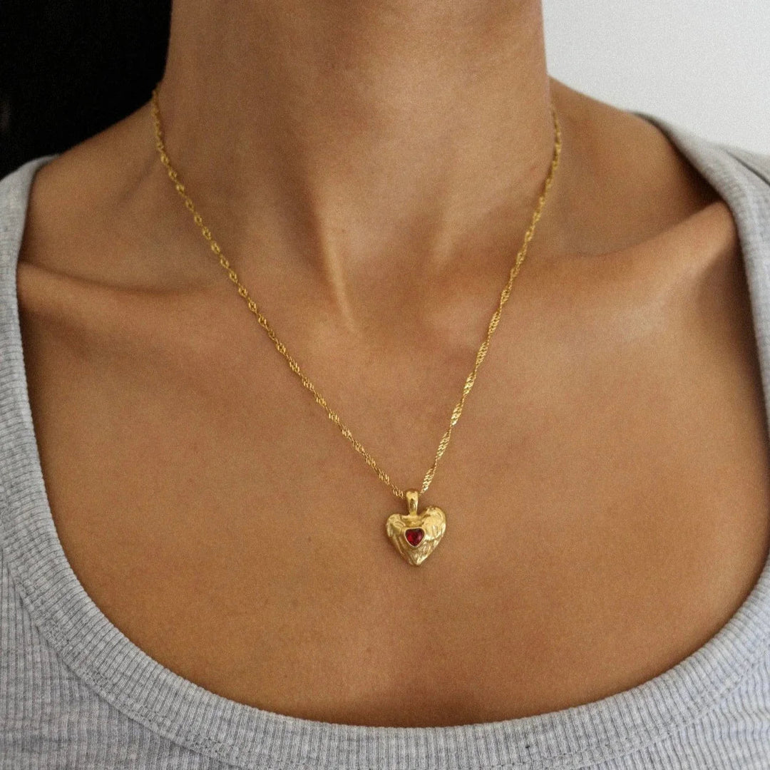 Gold-Plated Heart Necklace with Twisted Chain