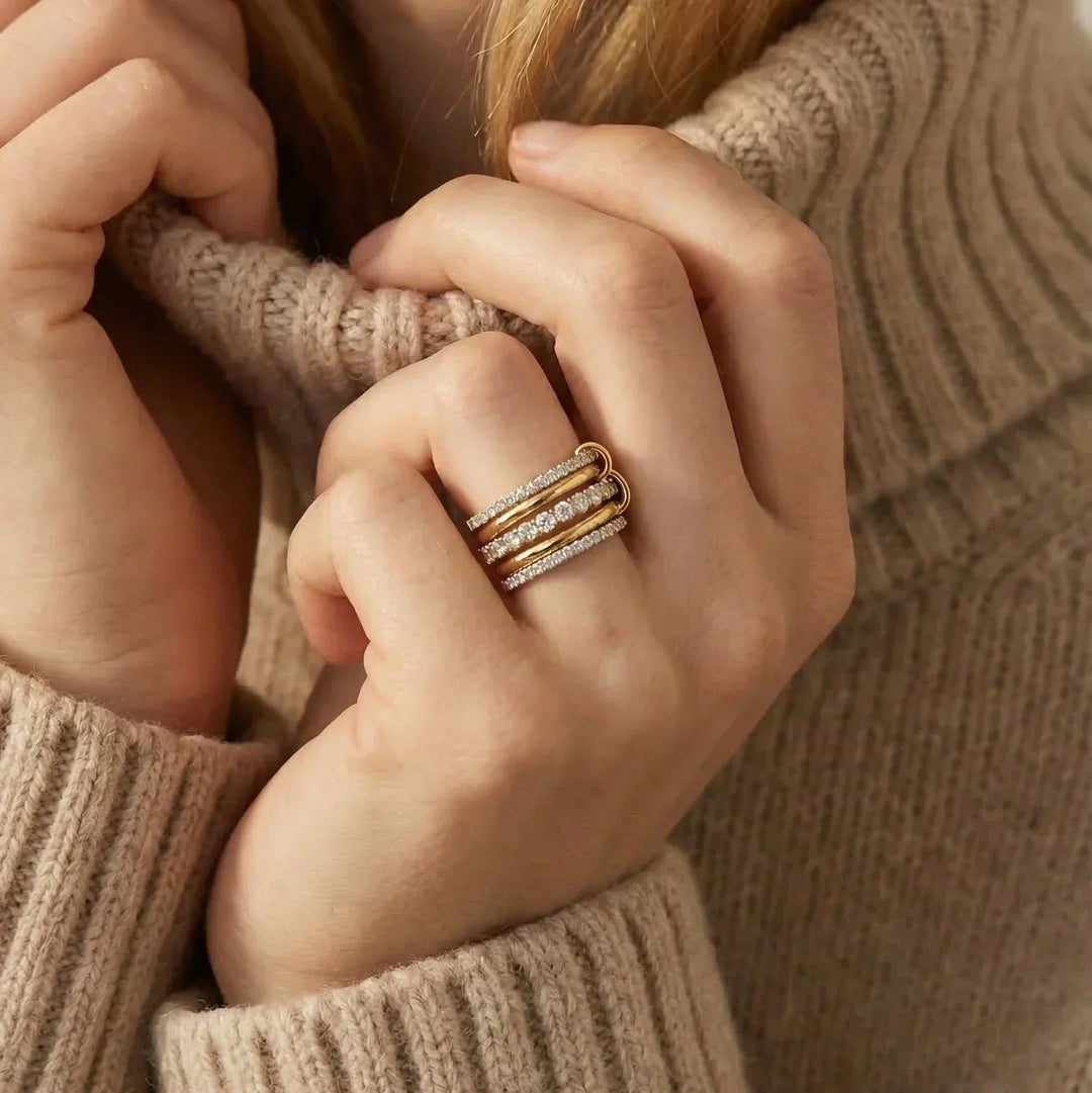 Gold-Plated Cubic Zirconia Layered Band Ring for Women