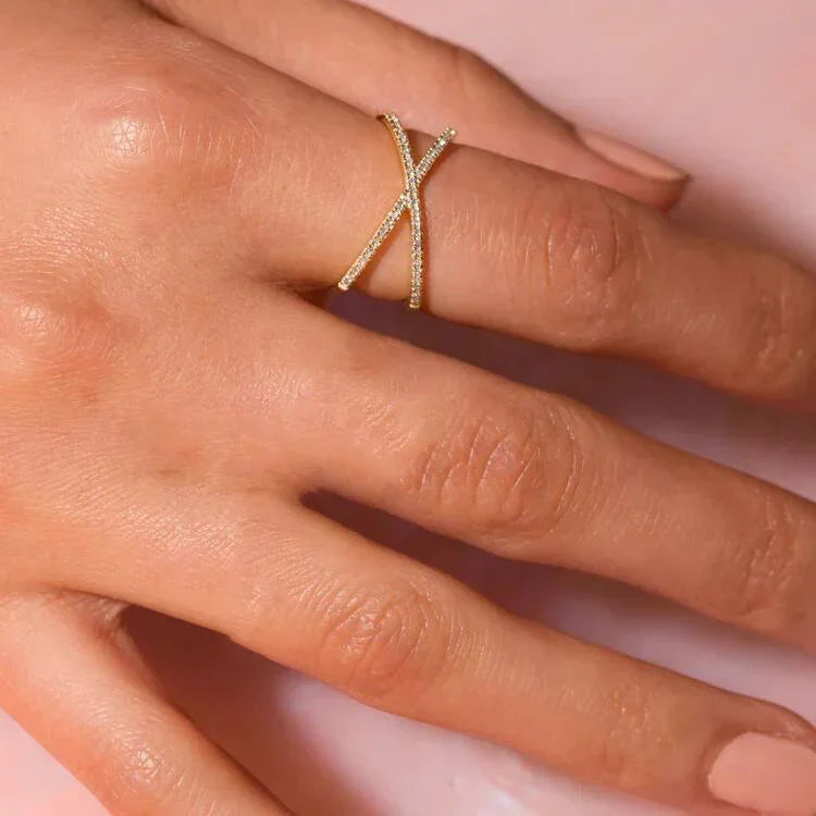 Gold-Plated Cubic Zirconia Crisscross Ring for Women