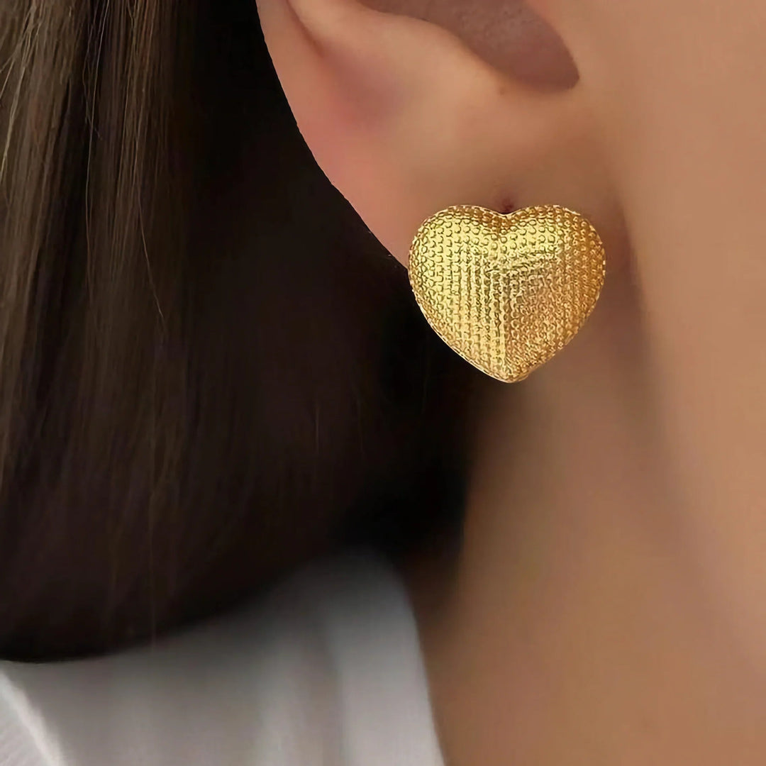Gold-Plated Textured Heart Earrings