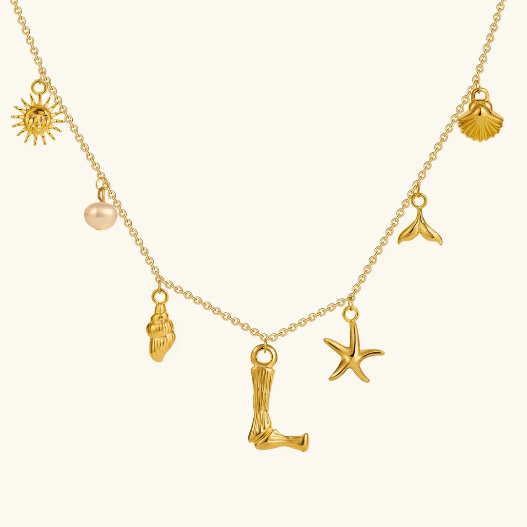 Gold Plated Faux Pearl Initial Charm Necklace for Women