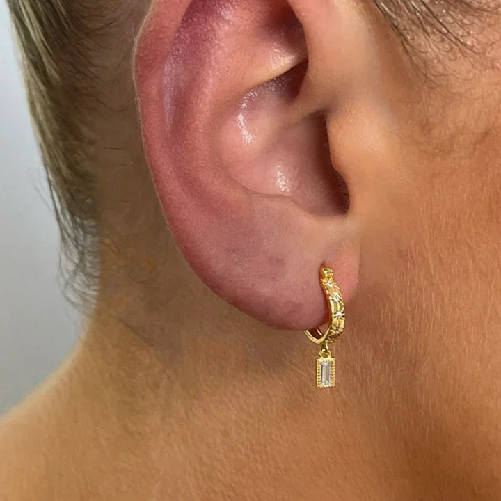 Gold-Plated CZ Drop Hoop Earrings for Women