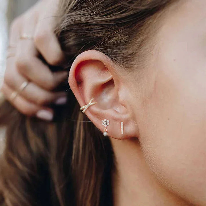 Gold-Plated CZ Bar Stud Earrings
