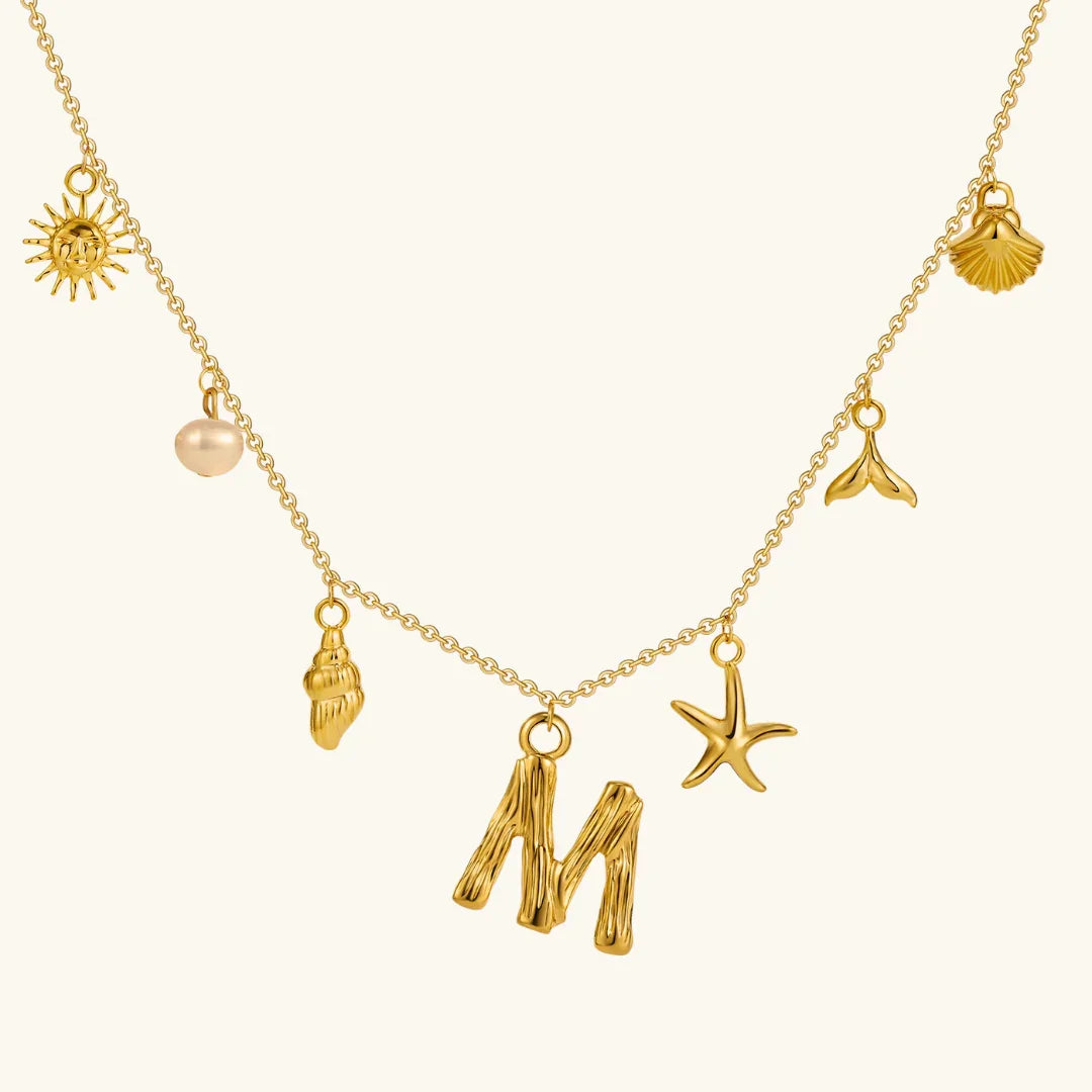 Gold Plated Faux Pearl Initial Charm Necklace for Women
