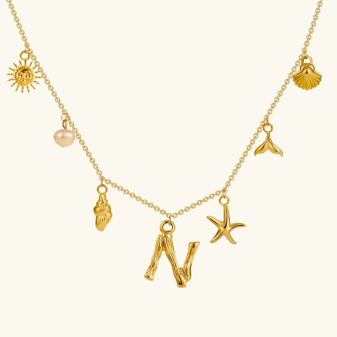 Gold Plated Faux Pearl Initial Charm Necklace for Women