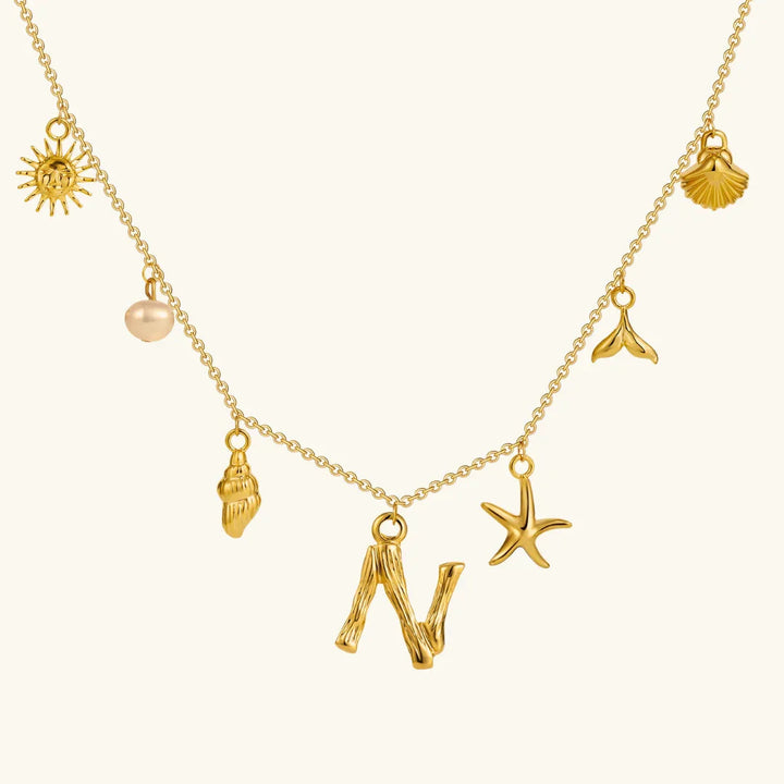 Gold Plated Faux Pearl Initial Charm Necklace for Women