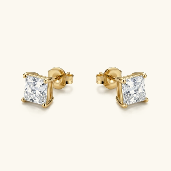 Gold-Plated Cubic Zirconia Stud Earrings for Women Steel Solitaire Studs