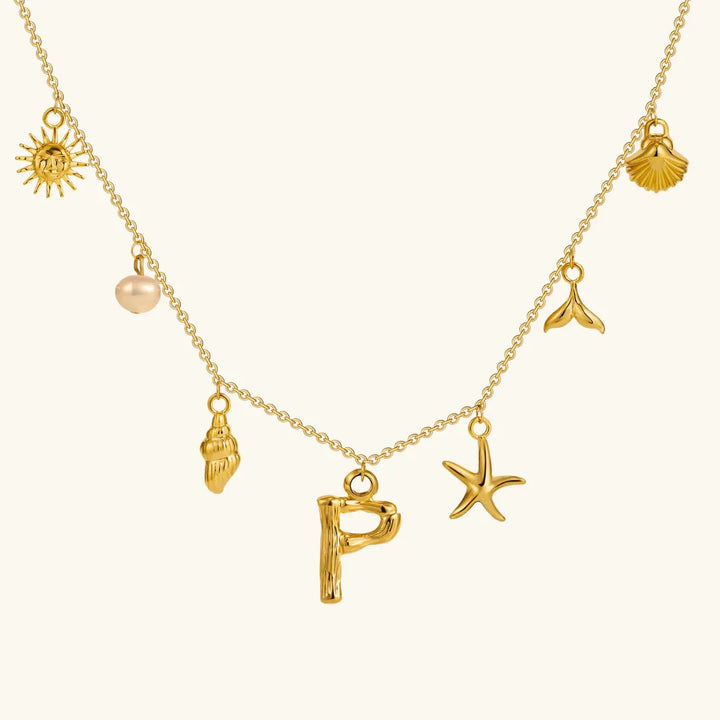 Gold Plated Faux Pearl Initial Charm Necklace for Women