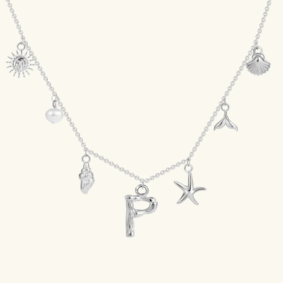 Gold Plated Faux Pearl Initial Charm Necklace for Women