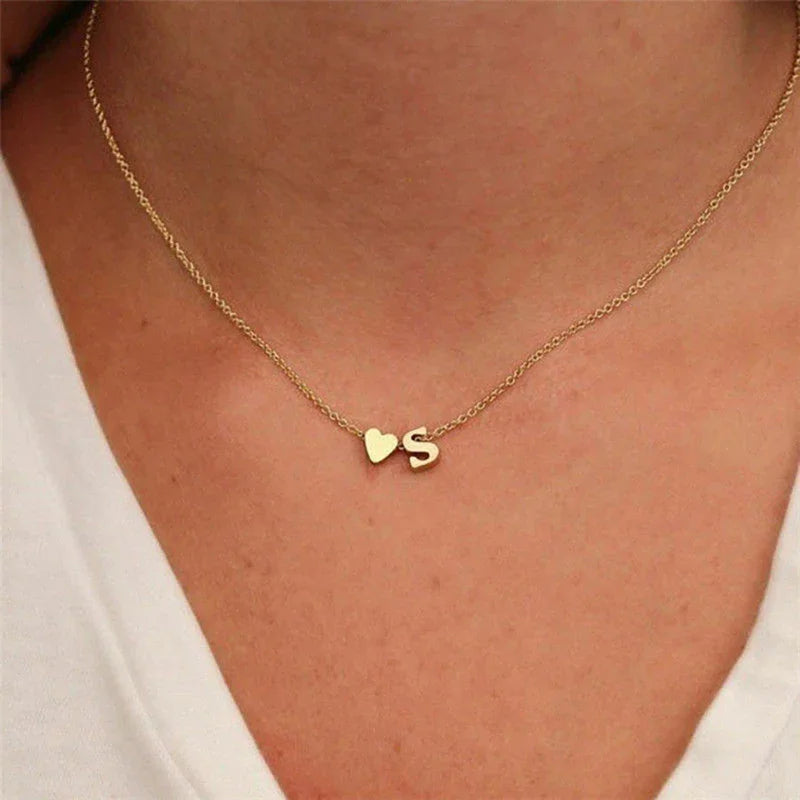 Gold-Plated Initial Heart Pendant Necklace