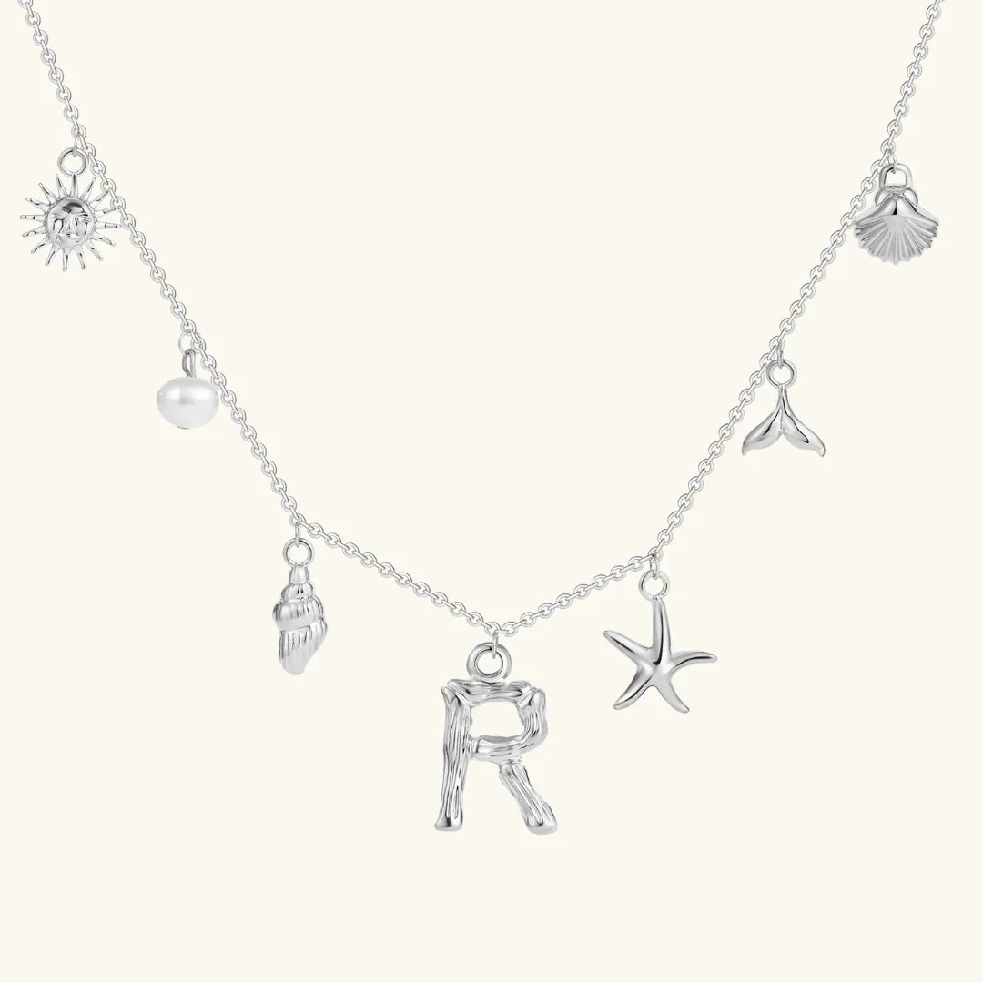 Gold Plated Faux Pearl Initial Charm Necklace for Women