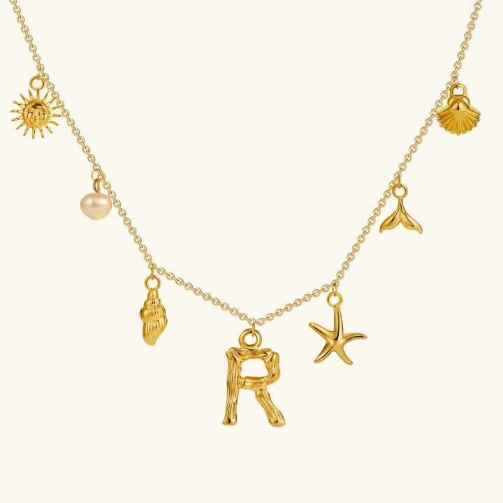 Gold Plated Faux Pearl Initial Charm Necklace for Women