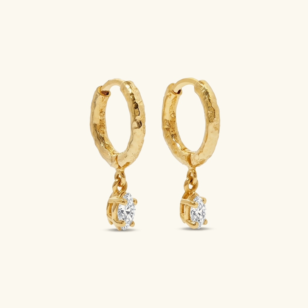 Gold-Plated Hammered CZ Hoop Earrings for Women