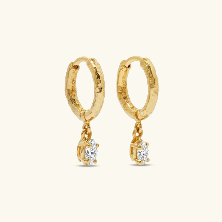 Gold-Plated Hammered CZ Hoop Earrings for Women