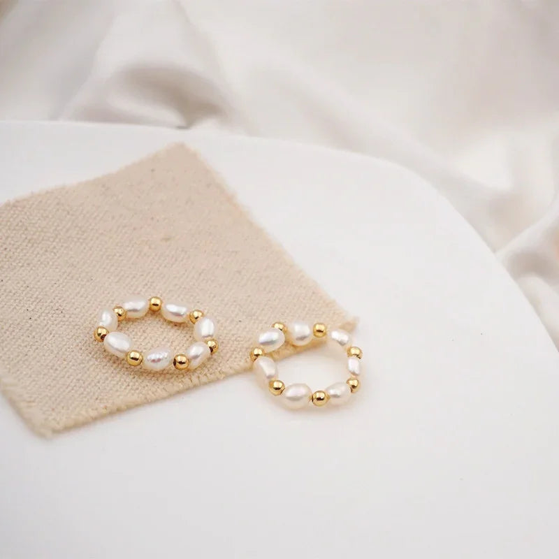 Gold-Plated Faux Pearl Beaded Ring
