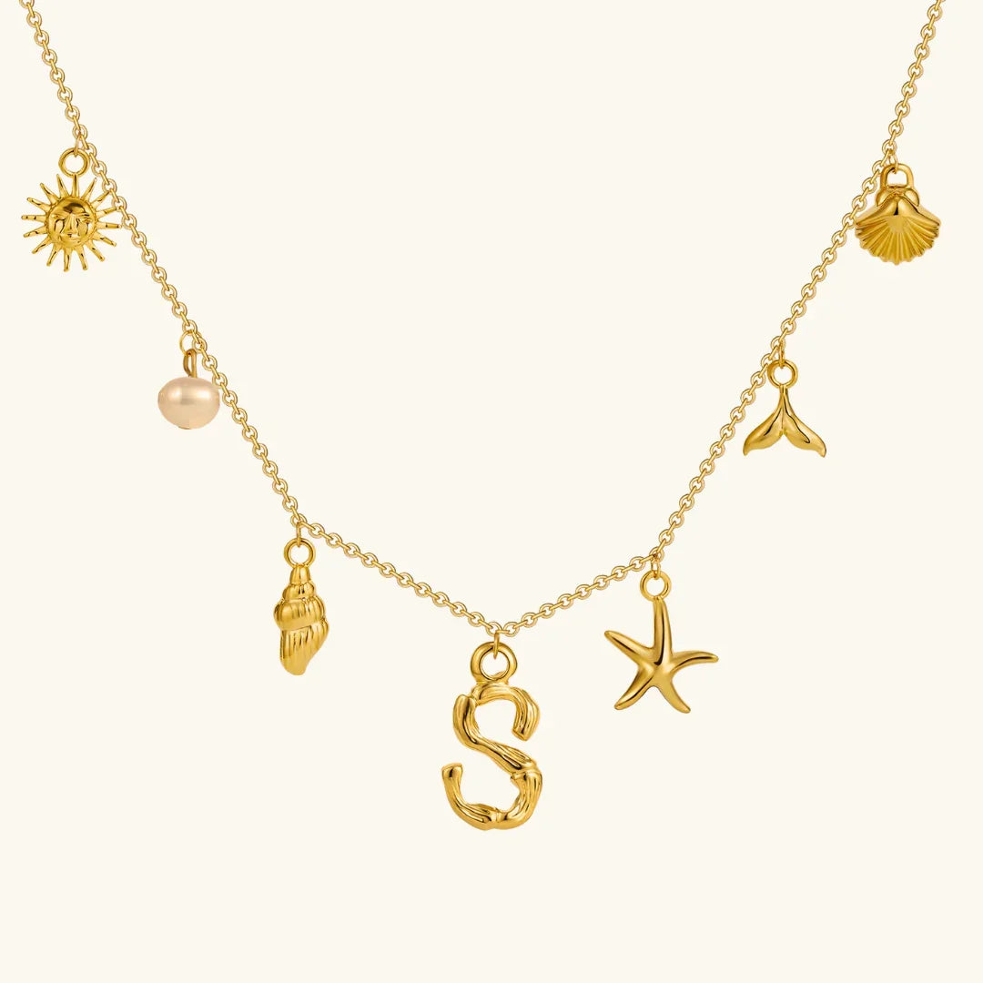 Gold Plated Faux Pearl Initial Charm Necklace for Women