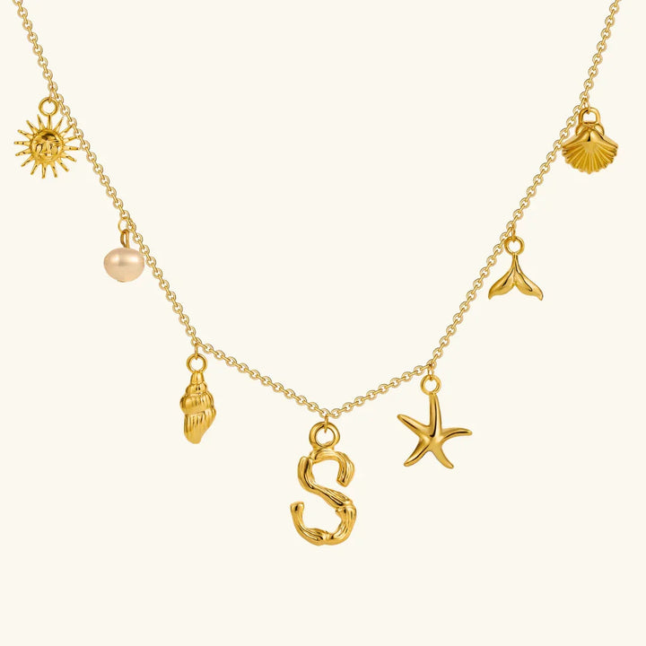 Gold Plated Faux Pearl Initial Charm Necklace for Women