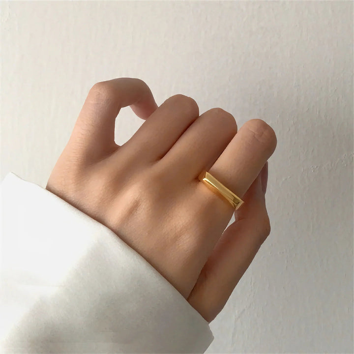 Gold-Plated Geometric Bar Ring for Women