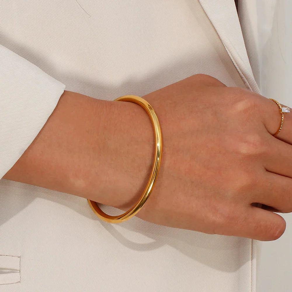 Gold-Plated Minimalist Open Cuff Bangle for Women
