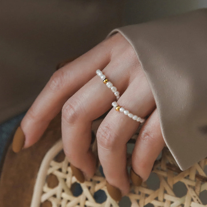 Dainty Gold-Plated Faux Pearl Band Ring for Women