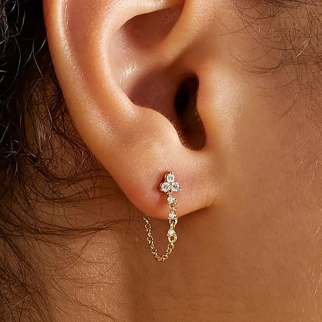 Gold-Plated Diamond Chain Stud Earrings