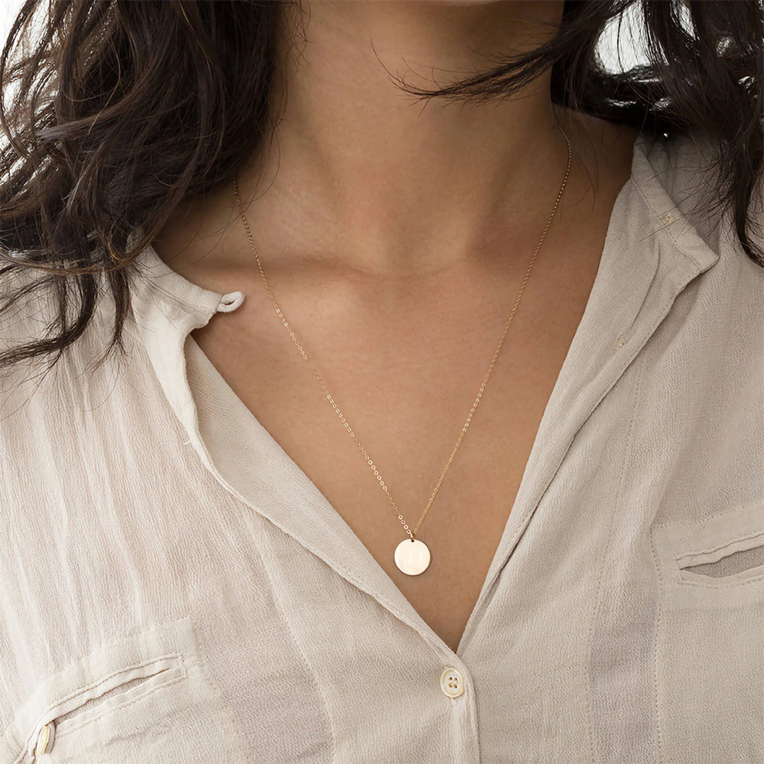 Gold-Plated Pendant Necklace Women Round Disc