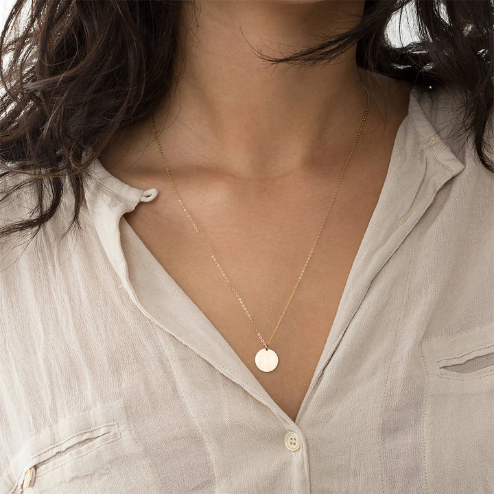 Gold-Plated Pendant Necklace Women Round Disc