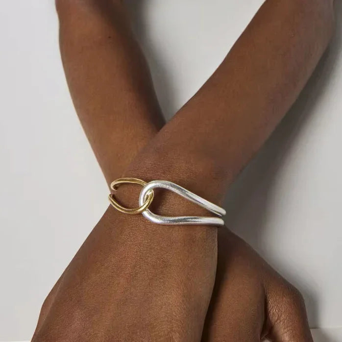 Gold-Plated Silver-Tone Cuff Bangle for Women
