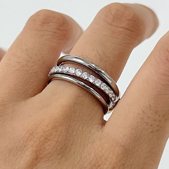 Silver-Plated CZ Stacked Ring for Women