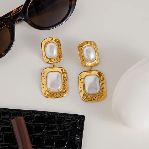 Gold-Plated Faux Pearl Drop Earrings for Women
