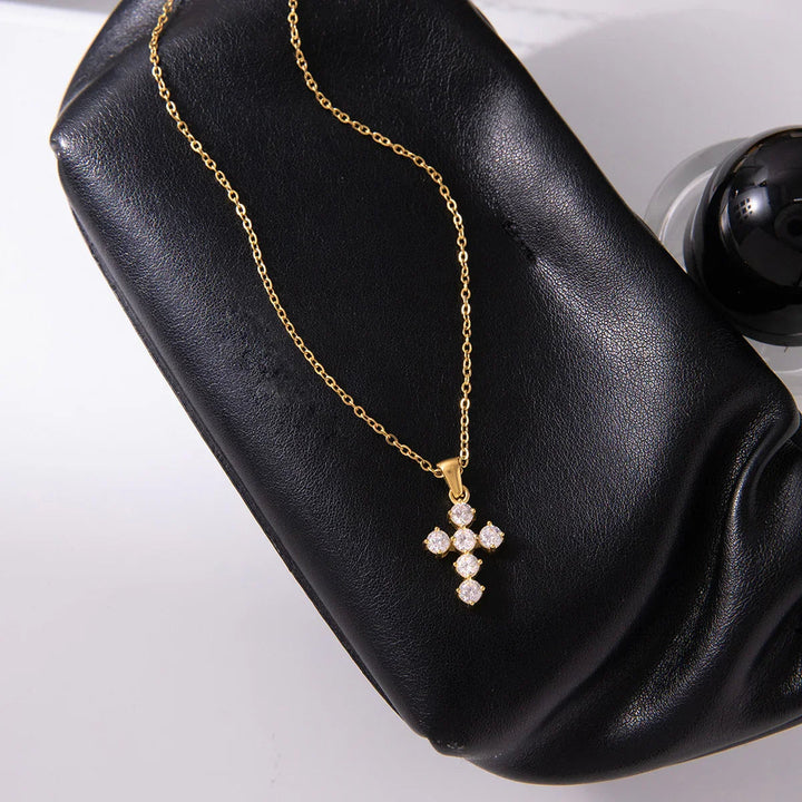 Gold-Plated CZ Cross Pendant Necklace