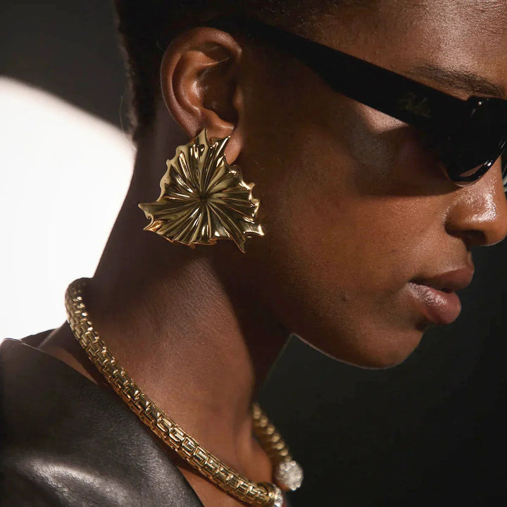 Gold-Plated Statement Petal Earrings for Women