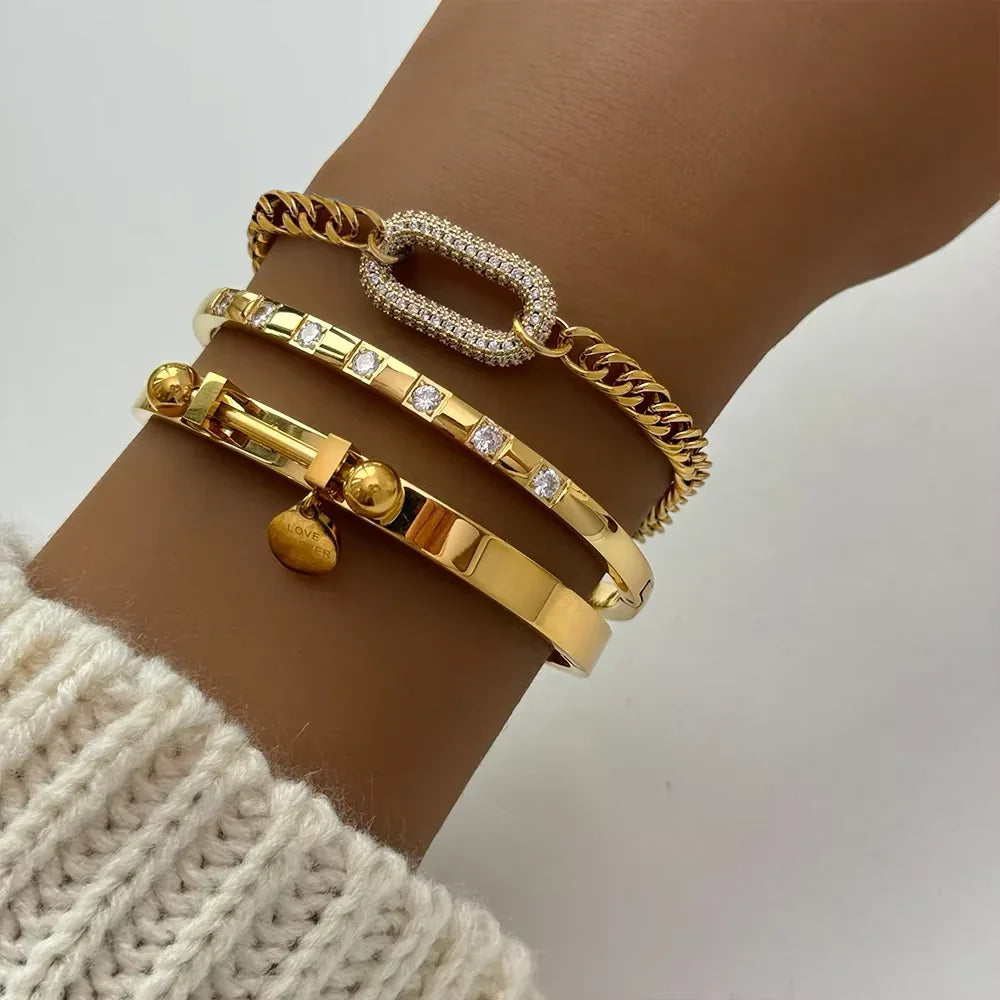 Gold-Plated Cubic Zirconia Link Bracelet for Women