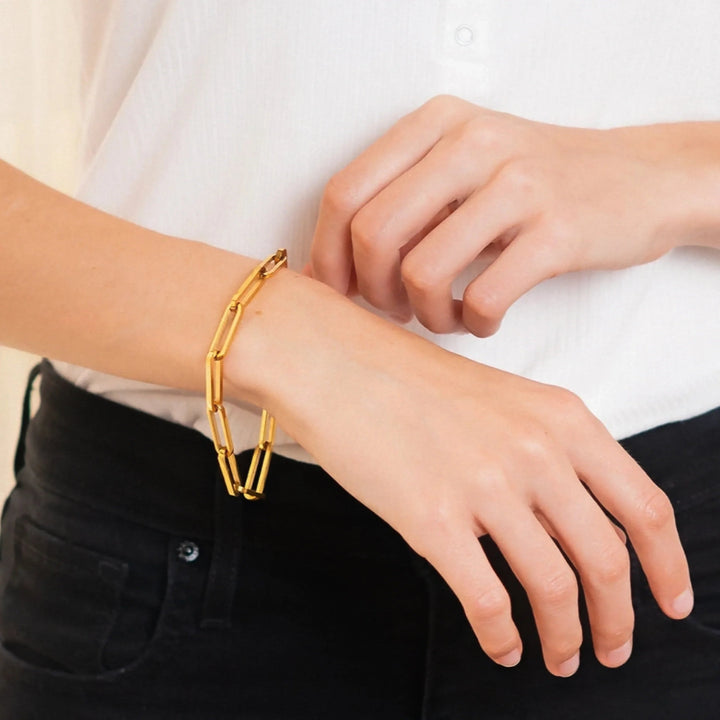 Gold-Plated Paperclip Chain Bracelet with Stainless Steel for Women