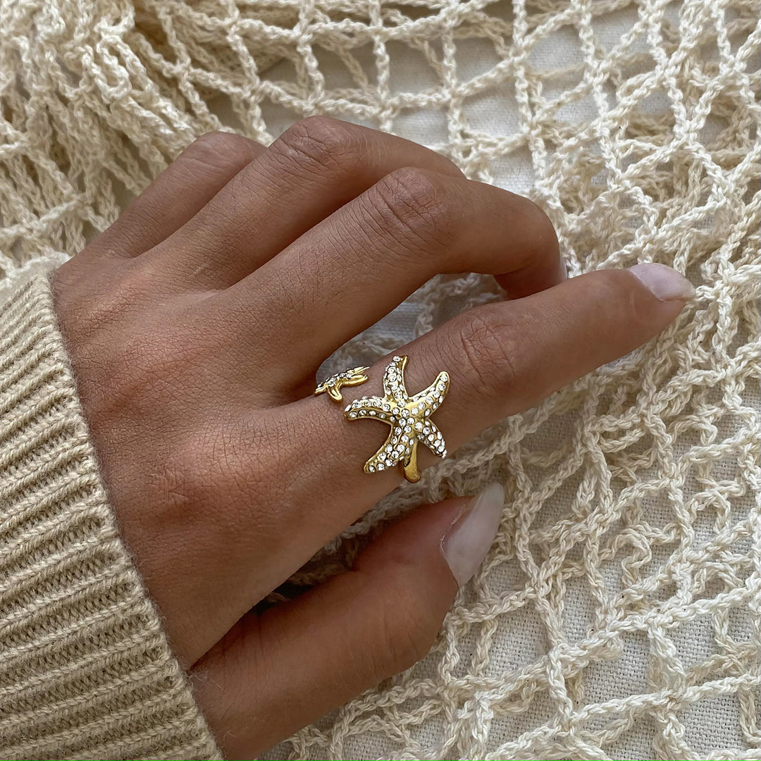 Gold-Plated Starfish Diamond Open Ring