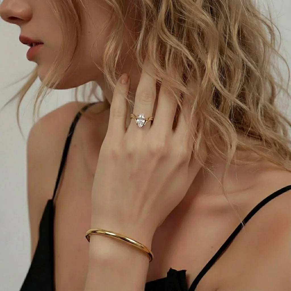 Gold-Plated CZ Marquise Ring for Women