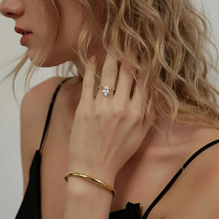 Gold-Plated CZ Marquise Ring for Women