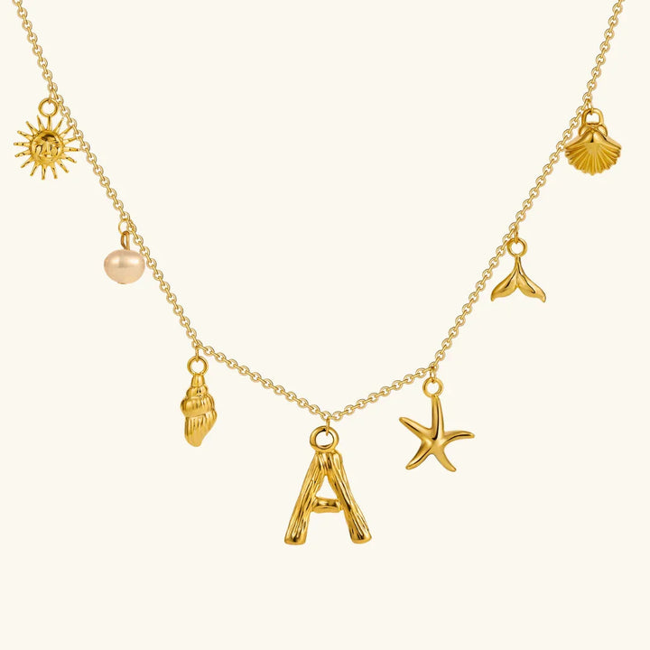 Gold Plated Faux Pearl Initial Charm Necklace for Women