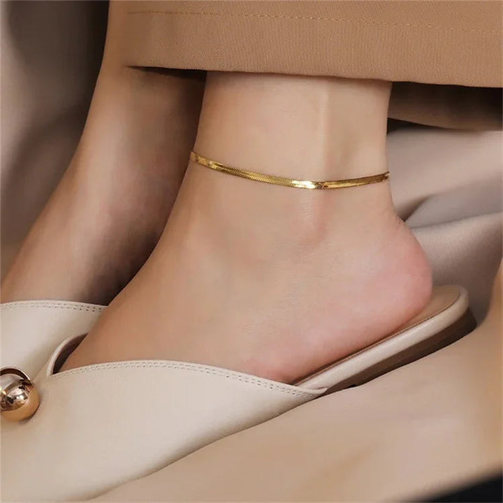 Gold-Plated Herringbone Chain Anklet for Women