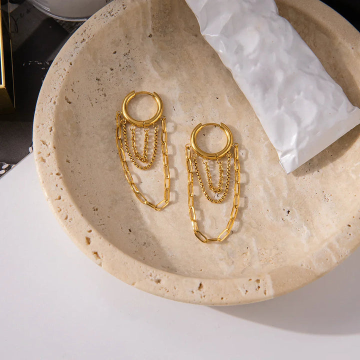 Gold-Plated Link Chain Hoop Earrings