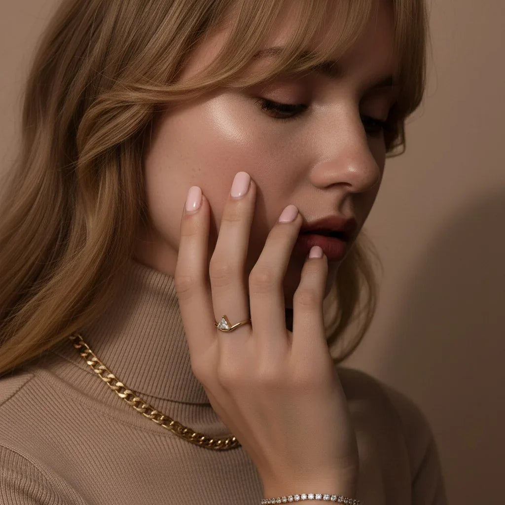 Gold-Plated Cubic Zirconia Triangle Ring for Women