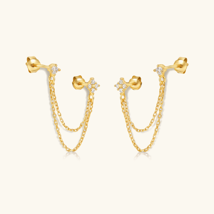 Gold-Plated Cubic Zirconia Chain Stud Earrings