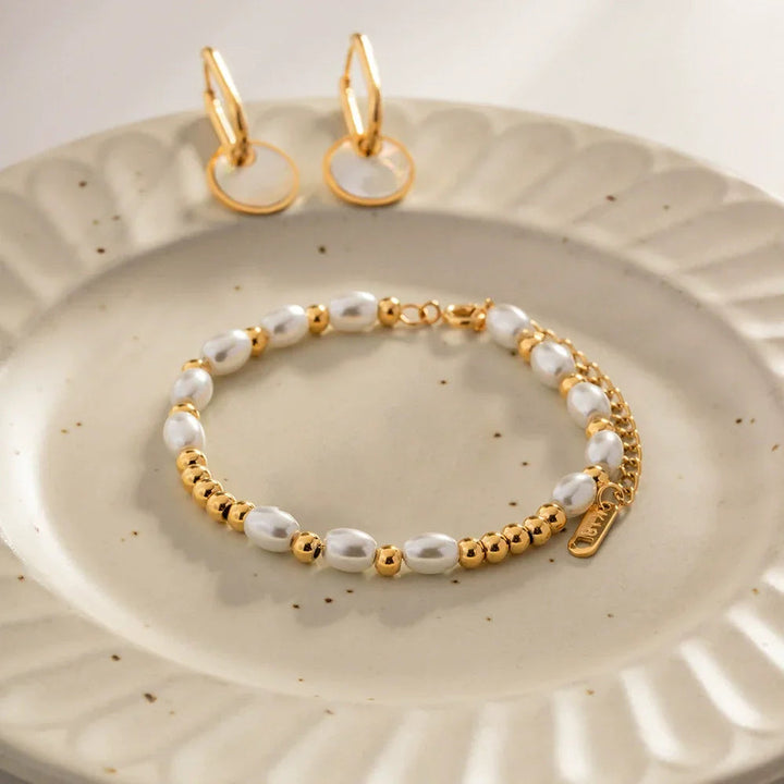 Gold-Plated Faux Pearl Beaded Bracelet for Women