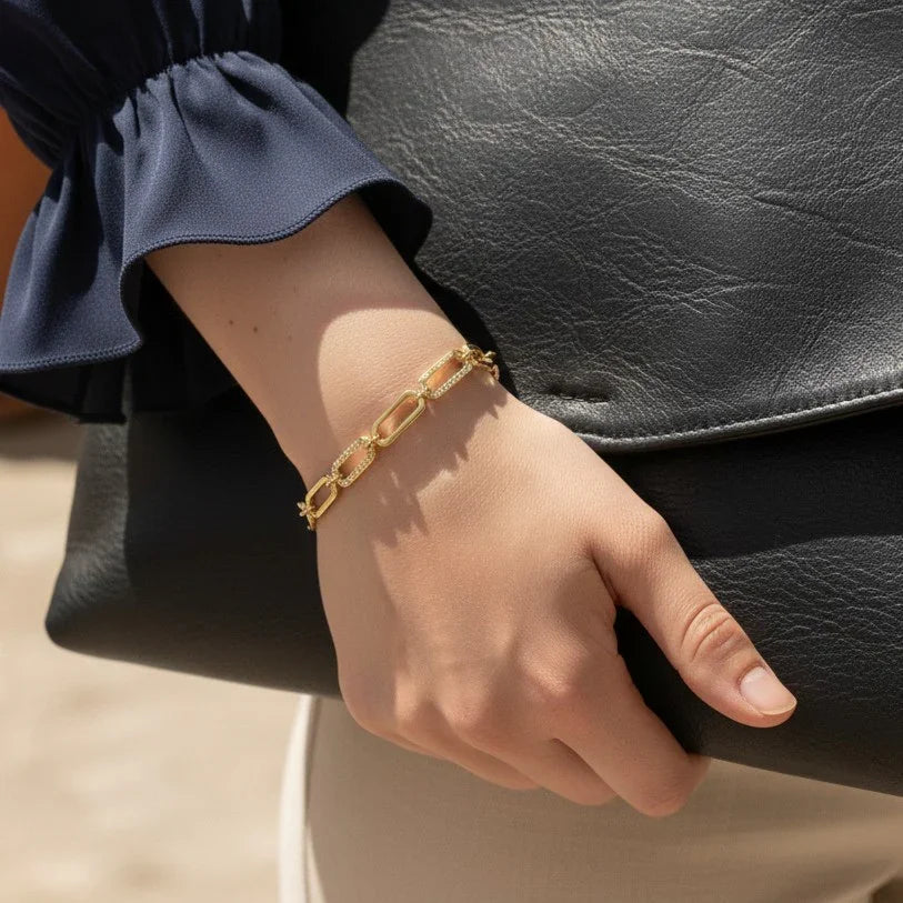 Gold-Plated CZ Chain Bracelet for Women