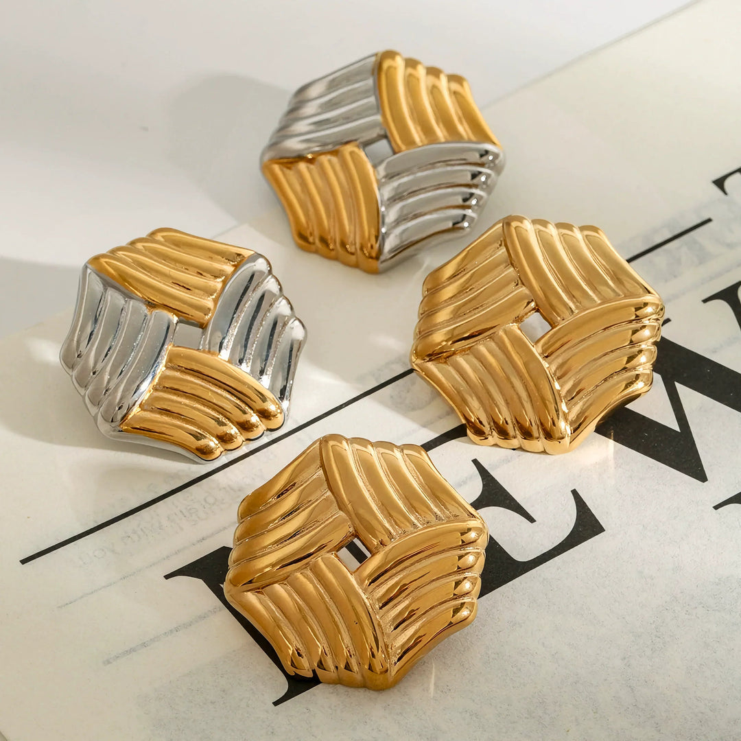 Gold-Plated Criss Cut Stud Earrings for Women