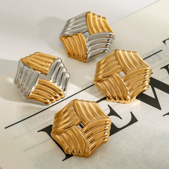 Gold-Plated Criss Cut Stud Earrings for Women