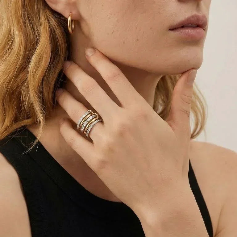 Gold-Plated Cubic Zirconia Layered Band Ring for Women